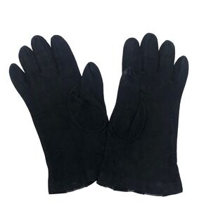Vintage Valentino Suede Night Gloves Womens 6.5 Silk Lining Black